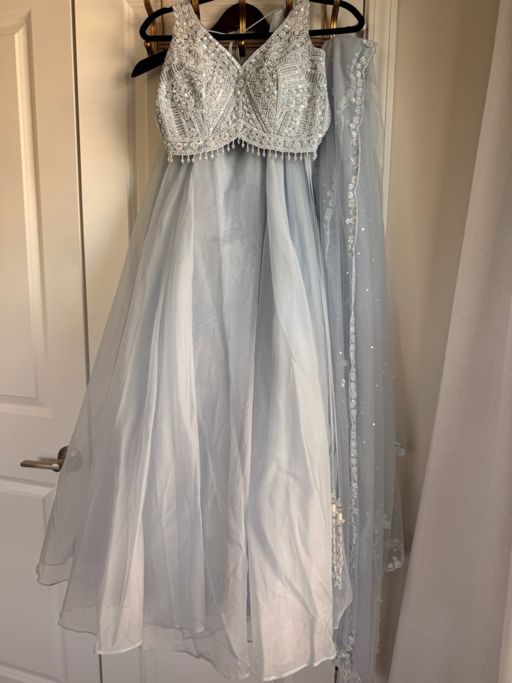 Elegant Light Blue-Grey Lengha